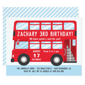 Red London Bus Kids Birthday Party Invitation