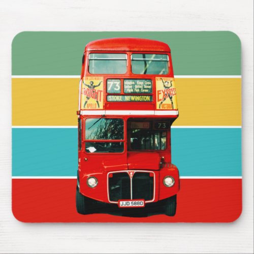 Red London Bus on Colored Stripes Mouse Pad