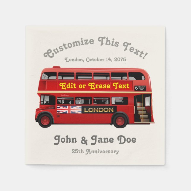 Red London Bus Themed Paper Napkins (Front)