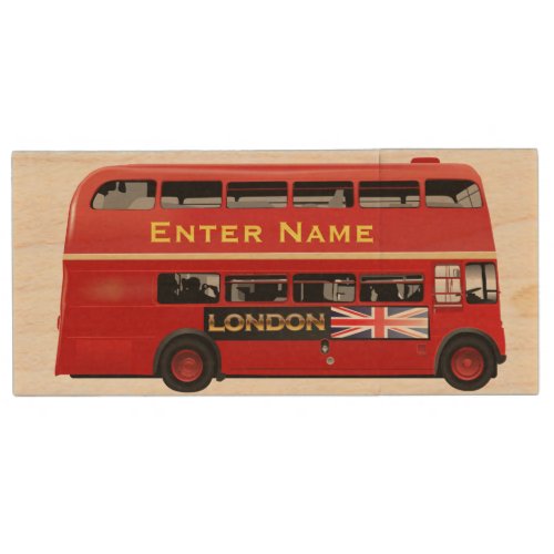 Red London Bus Themed Wood Flash Drive