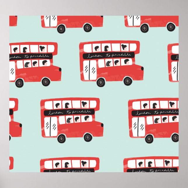 Red London Bus Vintage Pattern Poster (Front)