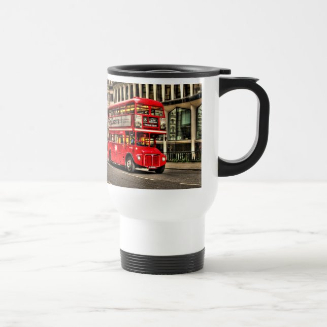 Red London Double-Decker Bus - England, UK Travel Mug (Right)