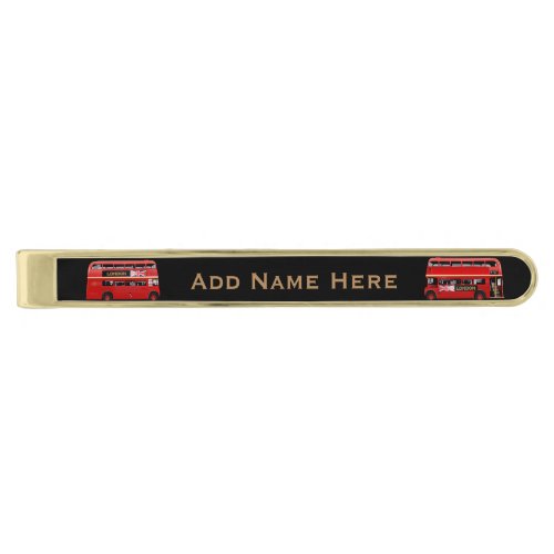 Red London Double Decker Bus Gold Finish Tie Clip