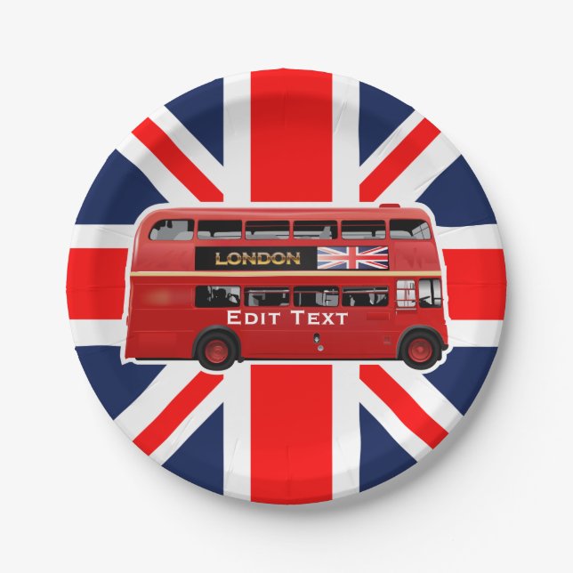 Red London Double Decker Bus Paper Plates (Front)