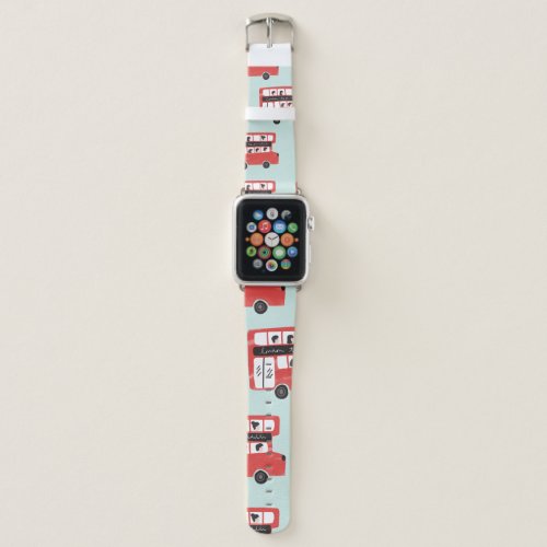 Red London Double Decker Bus Seamless Pattern vint Apple Watch Band