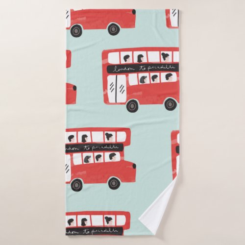 Red London Double Decker Bus Seamless Pattern vint Bath Towel