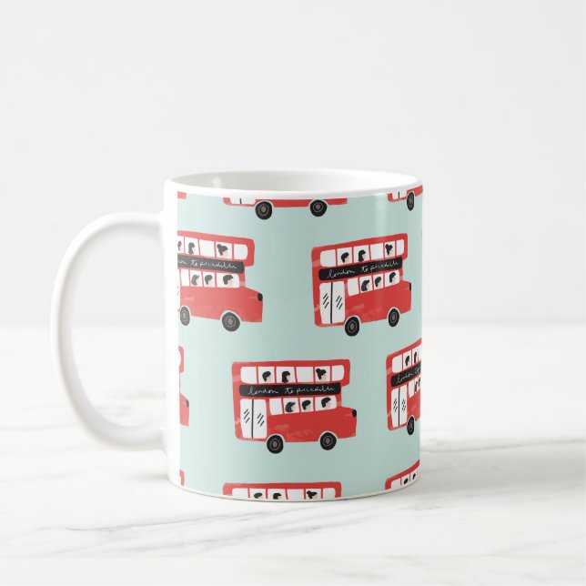 Red London Double Decker Bus Seamless Pattern vint Coffee Mug (Left)