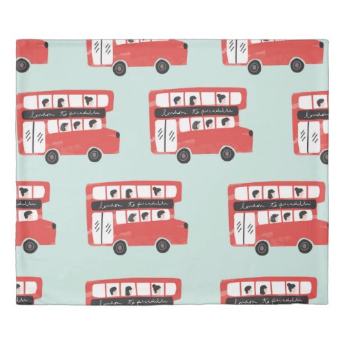 Red London Double Decker Bus Seamless Pattern vint Duvet Cover