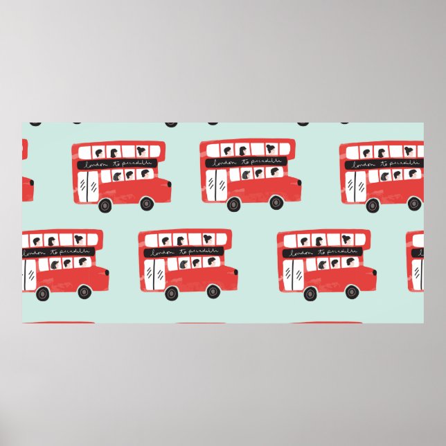 Red London Double Decker Bus Seamless Pattern vint Poster (Front)