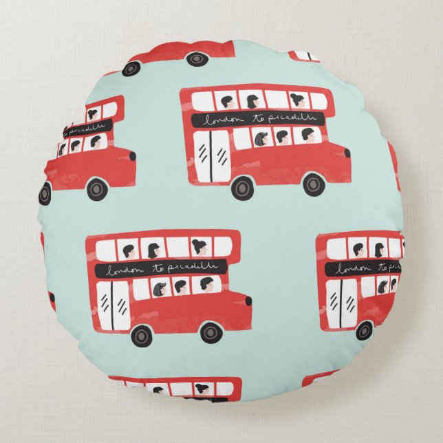 Red London Double Decker Bus Seamless Pattern vint Round Pillow (Front)