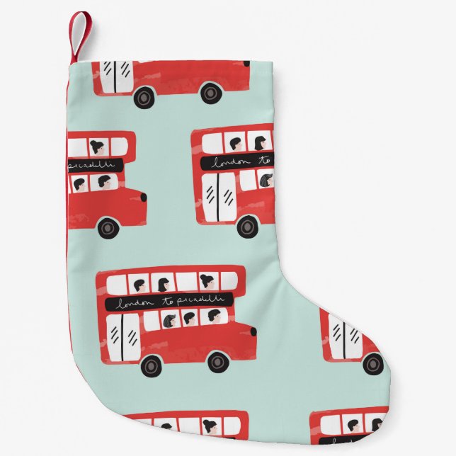 Red London Double Decker Bus Seamless Pattern vint Small Christmas Stocking (Front)