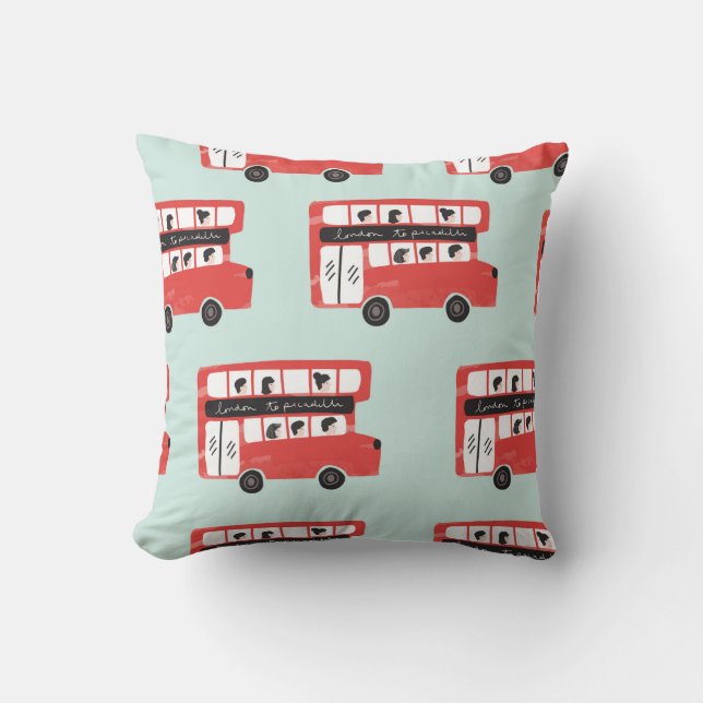 Red London Double Decker Bus Seamless Pattern vint Throw Pillow (Front)