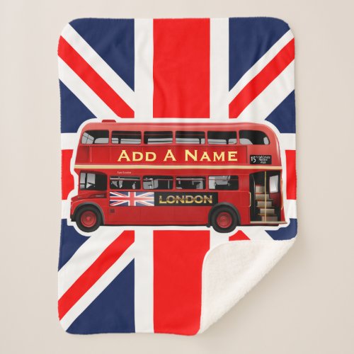 Red London Double Decker Bus Sherpa Blanket