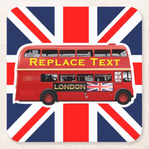 Red London Double Decker Bus Square Paper Coaster