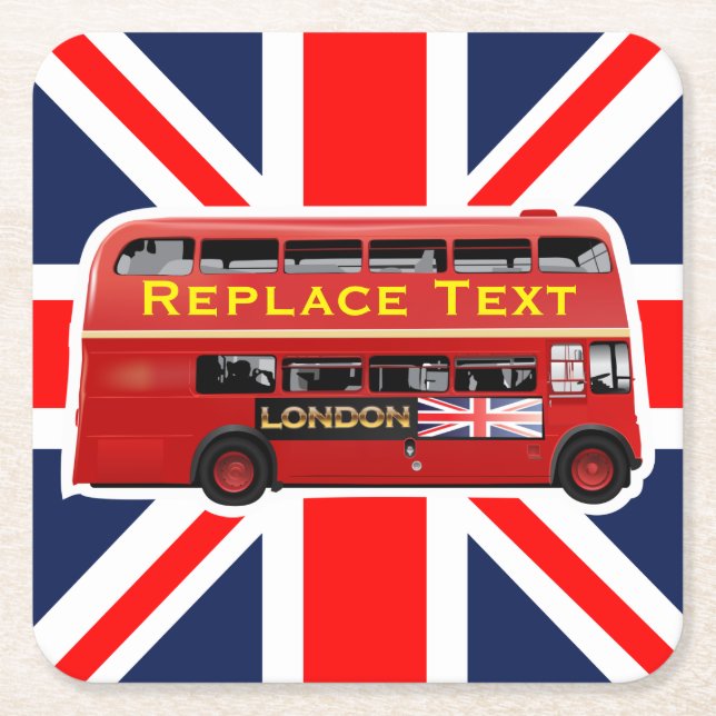 Red London Double Decker Bus Square Paper Coaster (Front)