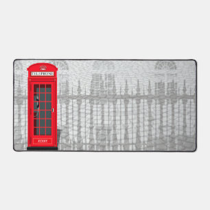 Red London Phone Booth with Name Desk Mat
