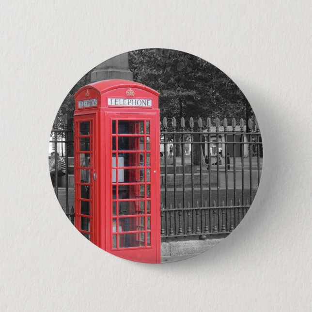 Red London Phonebox Pinback Button (Front)