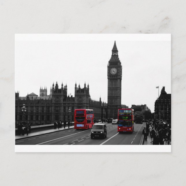 red London Tour bus and Big Ben Postcard (Front)