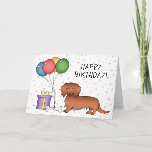 Red Long Coat Dachshund Cartoon Dog Happy Birthday Card