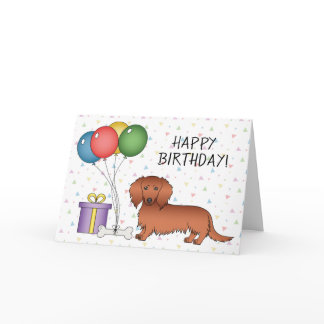 Red Long Coat Dachshund Cartoon Dog Happy Birthday Card