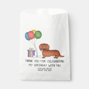 Red Long Hair Dachshund Cartoon Dog Birthday Favor Bag