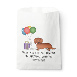 Red Long Hair Dachshund Cartoon Dog Birthday Favor Bag