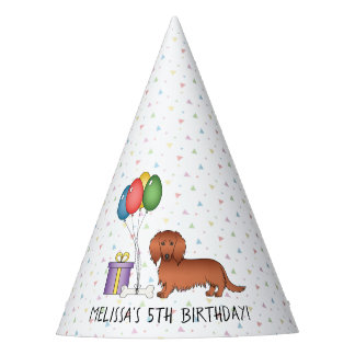Red Long Hair Dachshund Cartoon Dog - Birthday Party Hat