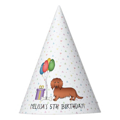 Red Long Hair Dachshund Cartoon Dog _ Birthday Party Hat