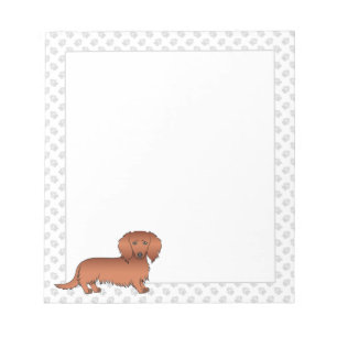 Red Long Hair Dachshund Cartoon Dog & Paws Notepad