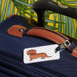 Red Long Hair Dachshund Cartoon Dog &amp; Text Luggage Tag