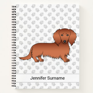 Red Long Hair Dachshund Cartoon Dog &amp; Text Notebook