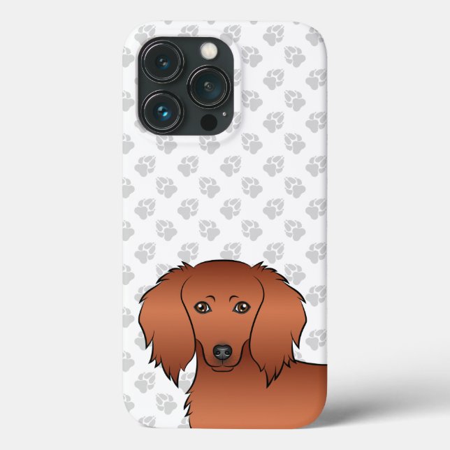 Red Long Hair Dachshund Cute Cartoon Dog Head Case-Mate iPhone Case (Back)