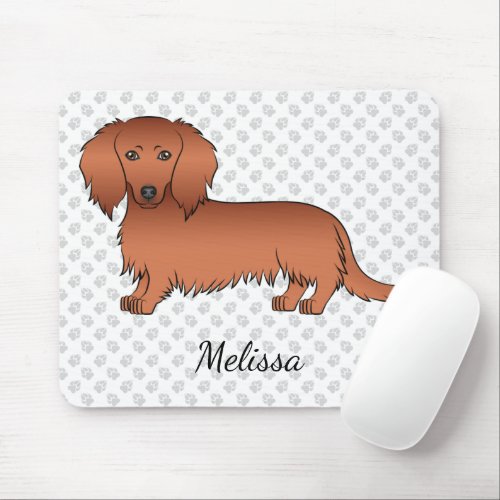 Red Long Hair Dachshund Cute Cartoon Dog  Name Mouse Pad