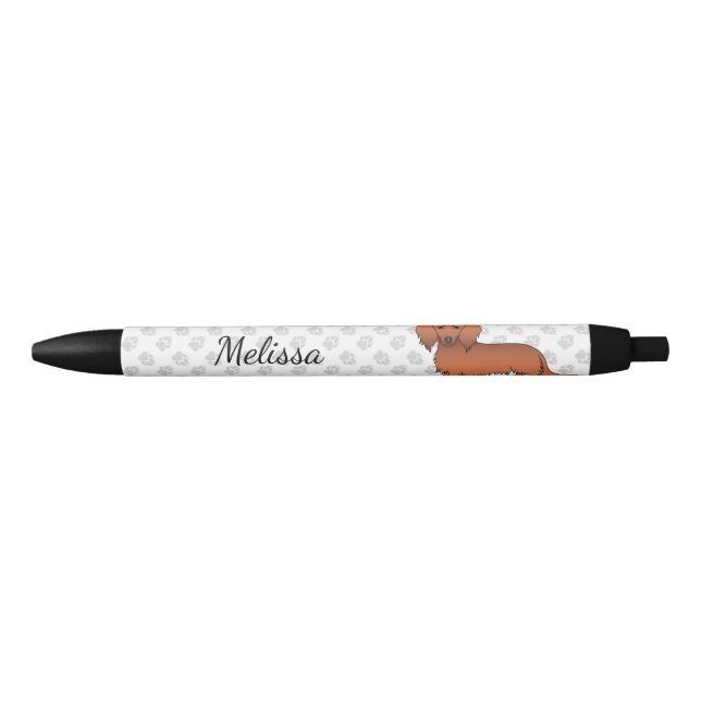 Red Long Hair Dachshund Cute Cartoon Dog & Name Pen (Front)