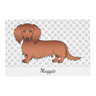 Red Long Hair Dachshund Cute Cartoon Dog &amp; Name Placemat