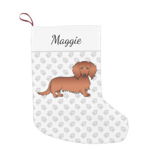 Red Long Hair Dachshund Cute Cartoon Dog &amp; Name Small Christmas Stocking