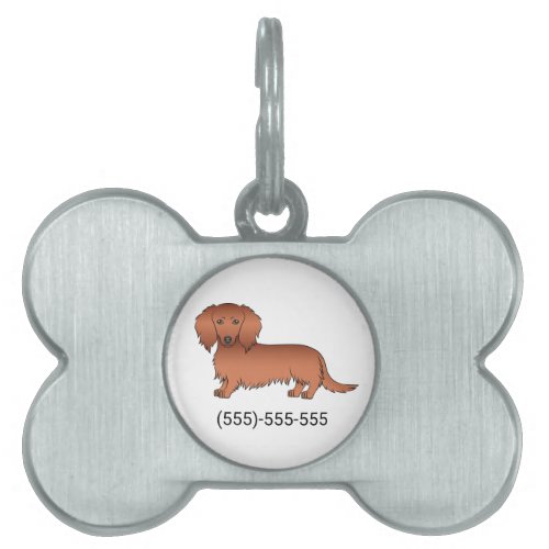 Red Long Hair Dachshund Cute Cartoon Dog  Number Pet ID Tag