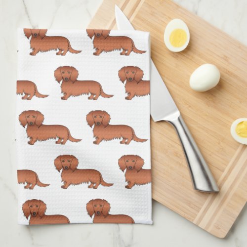 Red Long Hair Dachshund Cute Cartoon Dog Pattern Kitchen Towel