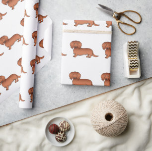 Red Long Hair Dachshund Cute Cartoon Dog Pattern Wrapping Paper