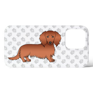 Red Long Hair Dachshund Cute Cartoon Dog &amp; Paws iPhone 13 Pro Case