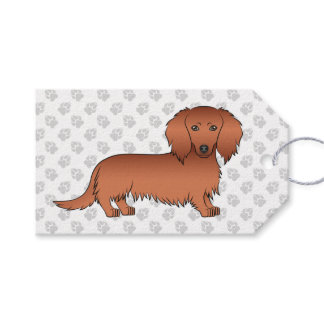 Red Long Hair Dachshund Cute Cartoon Dog &amp; Paws Gift Tags