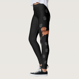 Red Long Hair Dachshund Cute Cartoon Dog & Paws Leggings