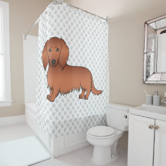 Red Long Hair Dachshund Cute Cartoon Dog &amp; Paws Shower Curtain
