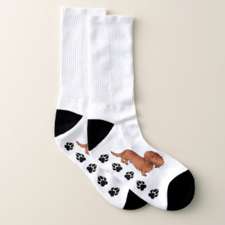 Red Long Hair Dachshund Cute Cartoon Dog &amp; Paws Socks