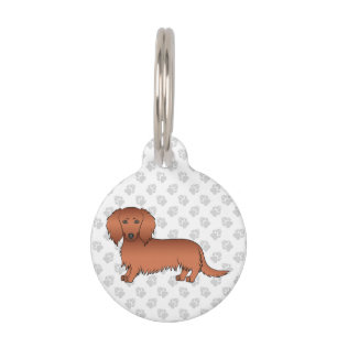 Red Long Hair Dachshund Cute Cartoon Dog Pet ID Tag