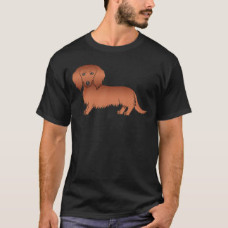 Red Long Hair Dachshund Cute Cartoon Dog T-Shirt