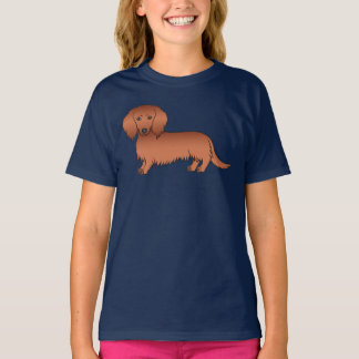 Red Long Hair Dachshund Cute Cartoon Dog T-Shirt