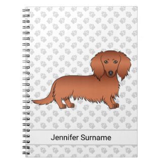 Red Long Hair Dachshund Cute Cartoon Dog &amp; Text Notebook