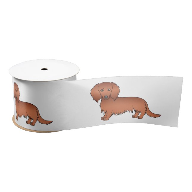 Red Long Hair Dachshund Cute Cartoon Dogs Satin Ribbon (Spool)