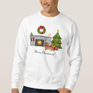 Red Long Hair Dachshund Cute Dog - Christmas Room Sweatshirt